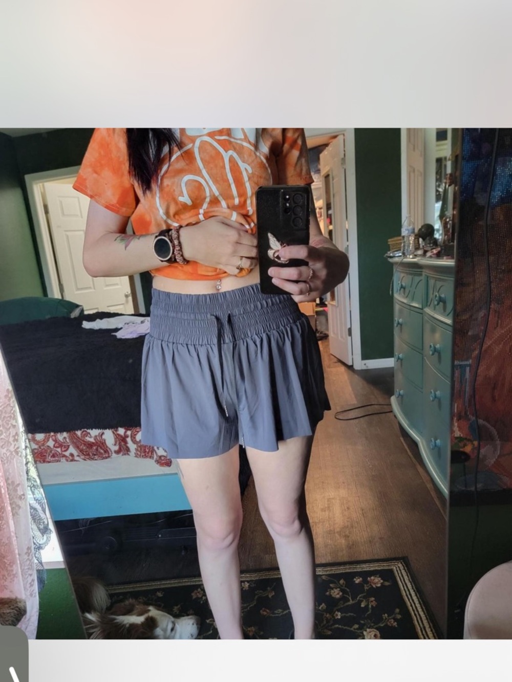 High-Waist Smocked Waistband Women's Active Shorts - Gray